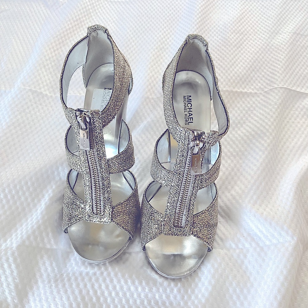 Michael Kors T Strap silver glitter